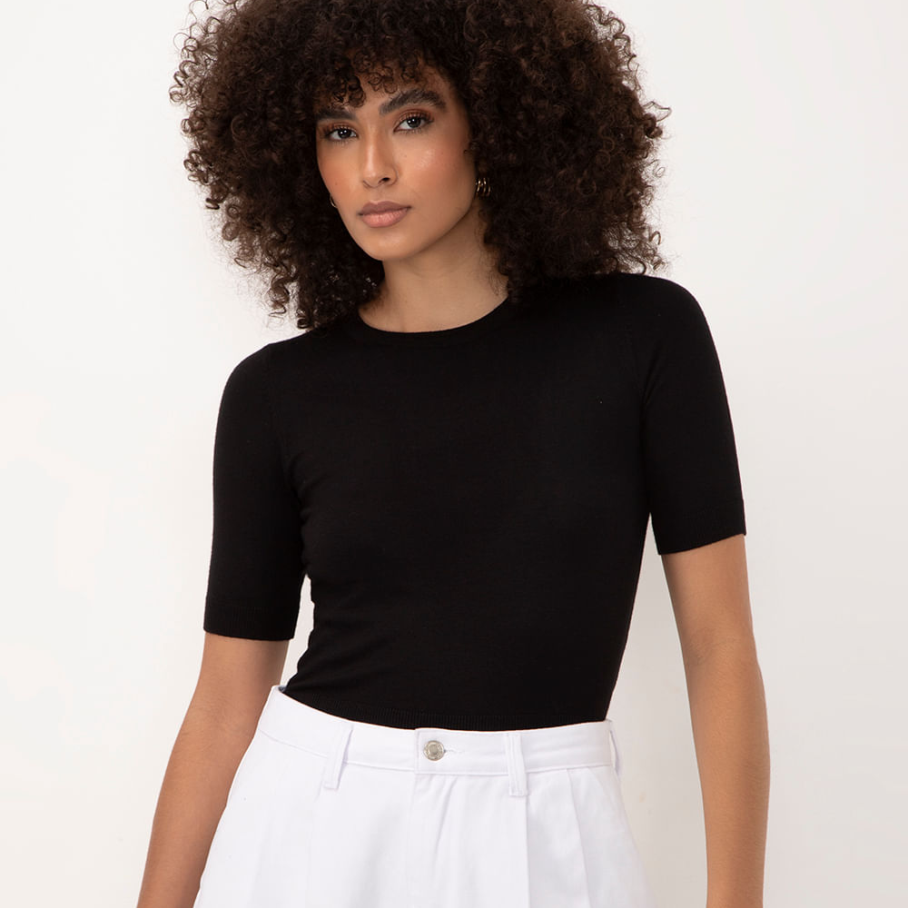 Blusa cropped de tricot manga curta vermelho - preto Blusa cropped de tricot manga curta vermelho - preto