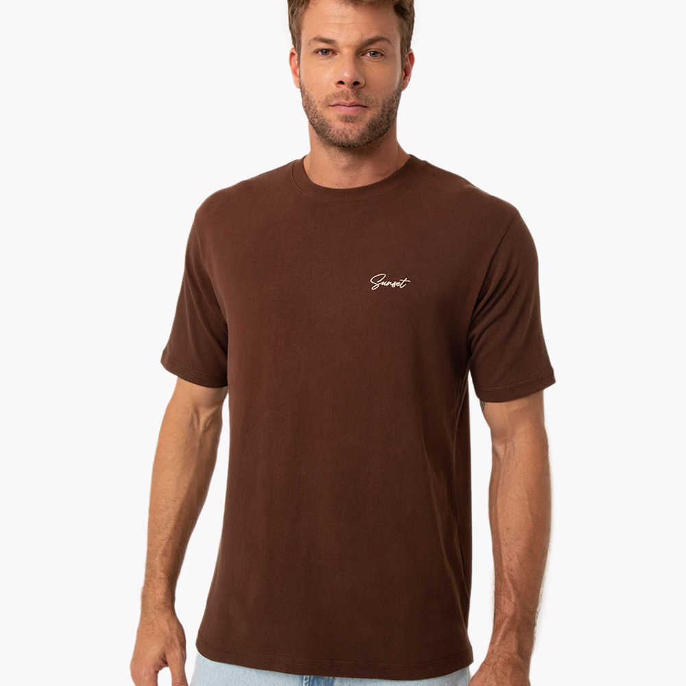 Camiseta oversized de algodão bordada sunset manga curta marrom Camiseta oversized de algodão bordada sunset manga curta marrom