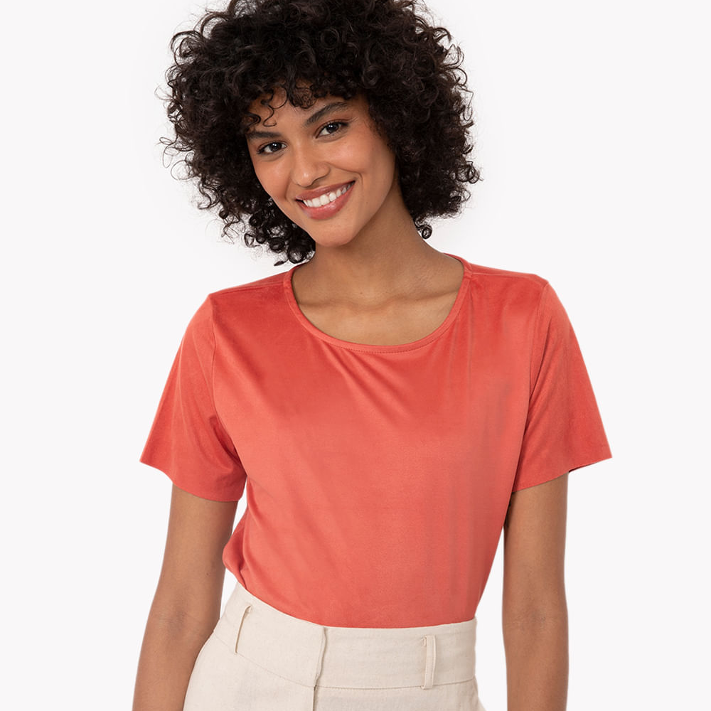Cropped de suede manga curta nude - terracota