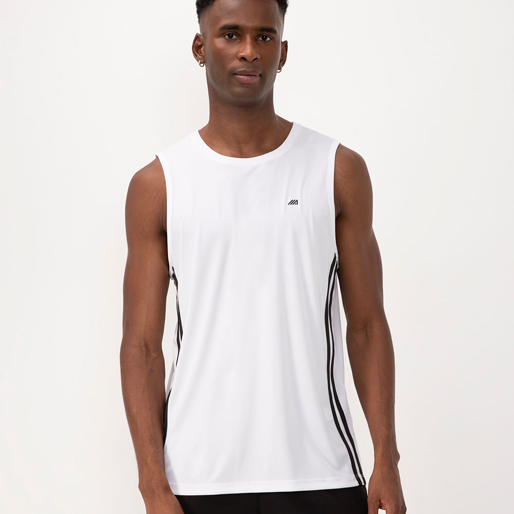 Regata com listras esportiva branco Regata com listras esportiva branco