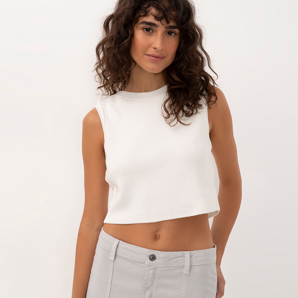 Cropped tricot de viscose off white Cropped tricot de viscose off white