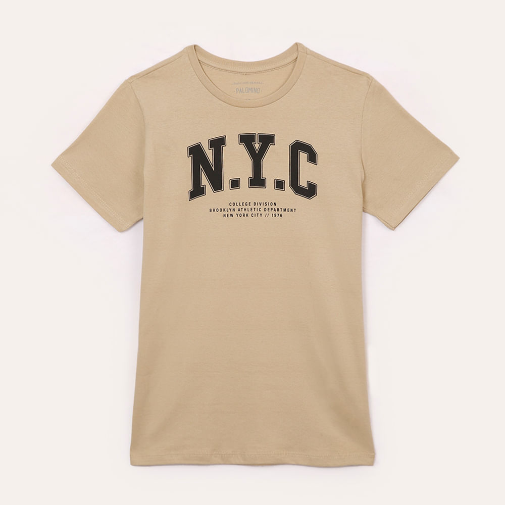 Camiseta infantil de algodão nyc bege Camiseta infantil de algodão nyc bege