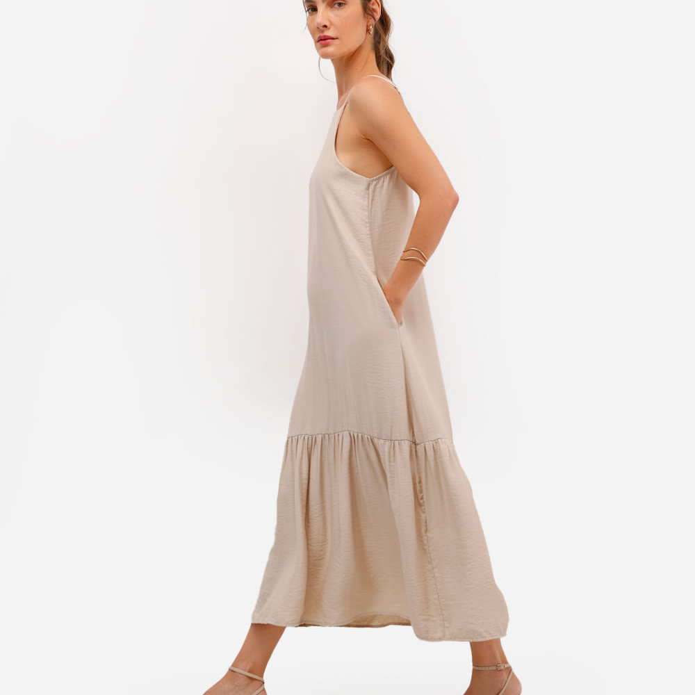 Vestido midi feminino de viscose halterneck bege Vestido midi feminino de viscose halterneck bege