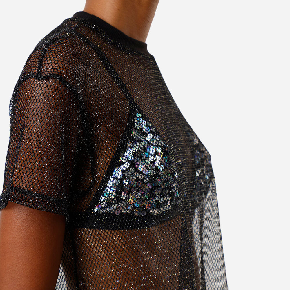 Cropped de tela com lurex preto Cropped de tela com lurex preto