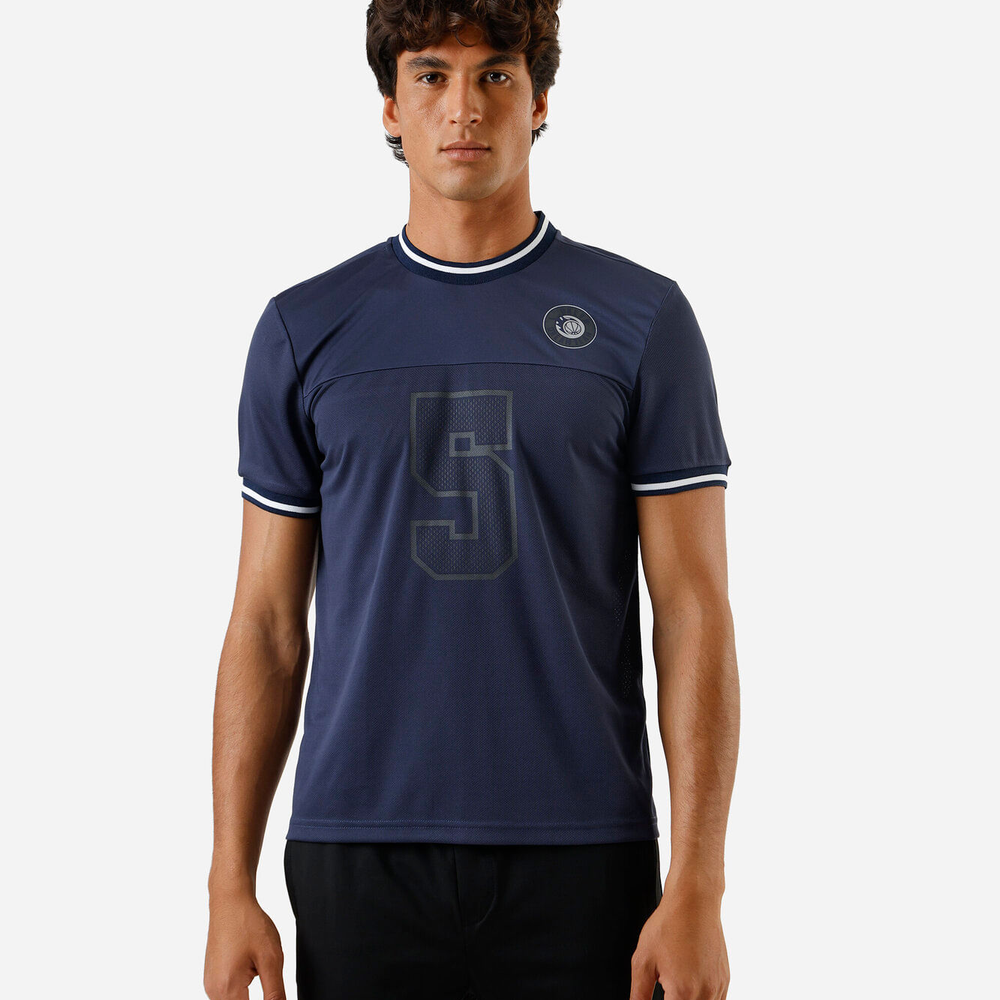 Camiseta Masculina Slim Fit Jersey Com Logo Texturizada - Azul Camiseta Masculina Slim Fit Jersey Com Logo Texturizada - Azul