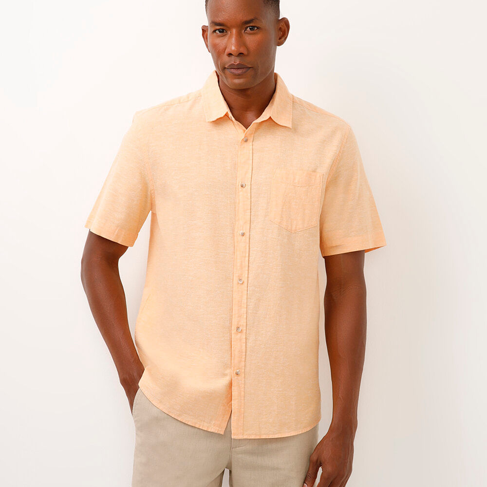 Camisa comfort com linho manga curta - laranja Camisa comfort com linho manga curta - laranja
