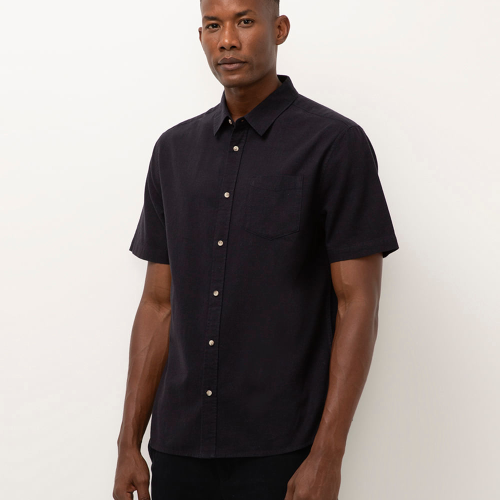 Camisa comfort com linho manga curta - azul marinho Camisa comfort com linho manga curta - azul marinho