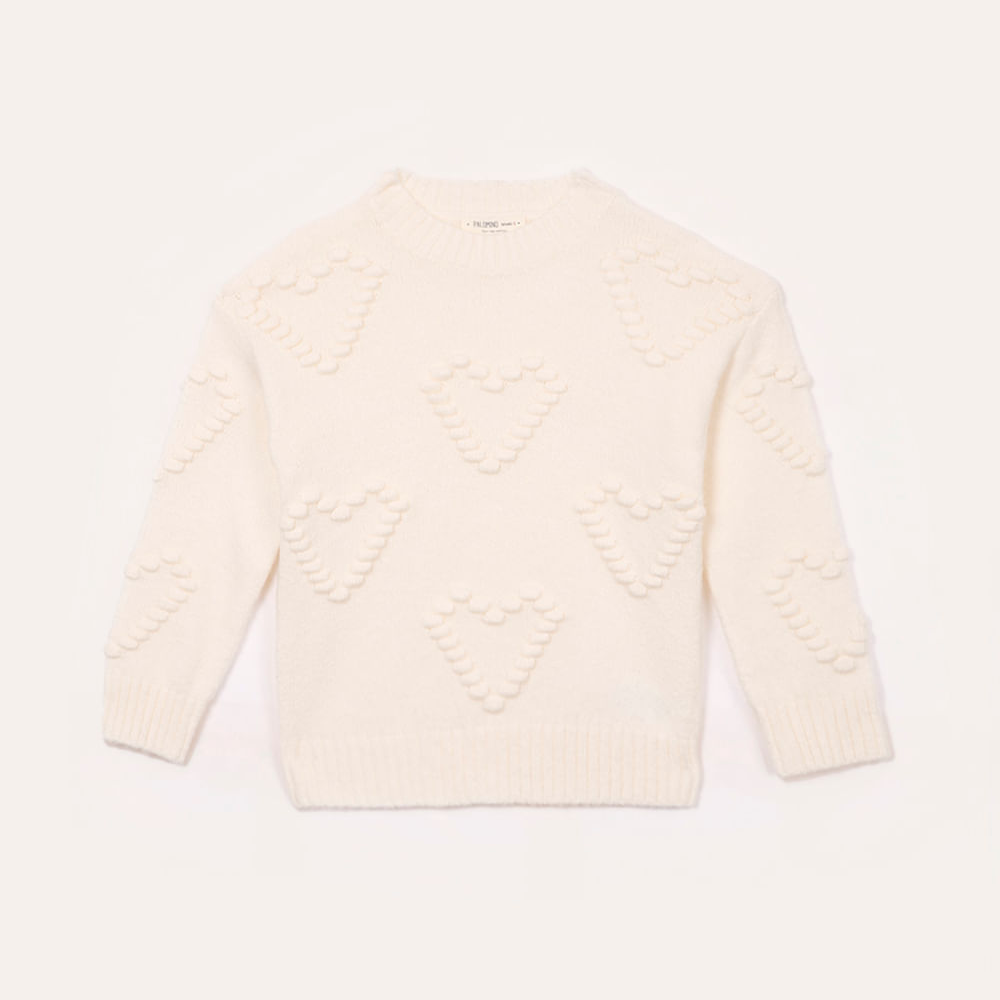 Suéter de tricot infantil corações off white Suéter de tricot infantil corações off white
