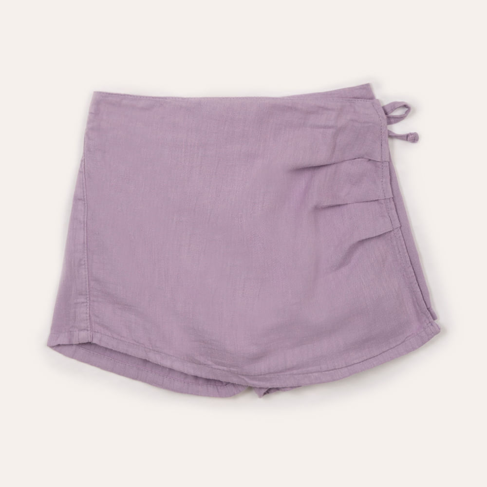 Short saia infantil com linho e cordão lilás Short saia infantil com linho e cordão lilás