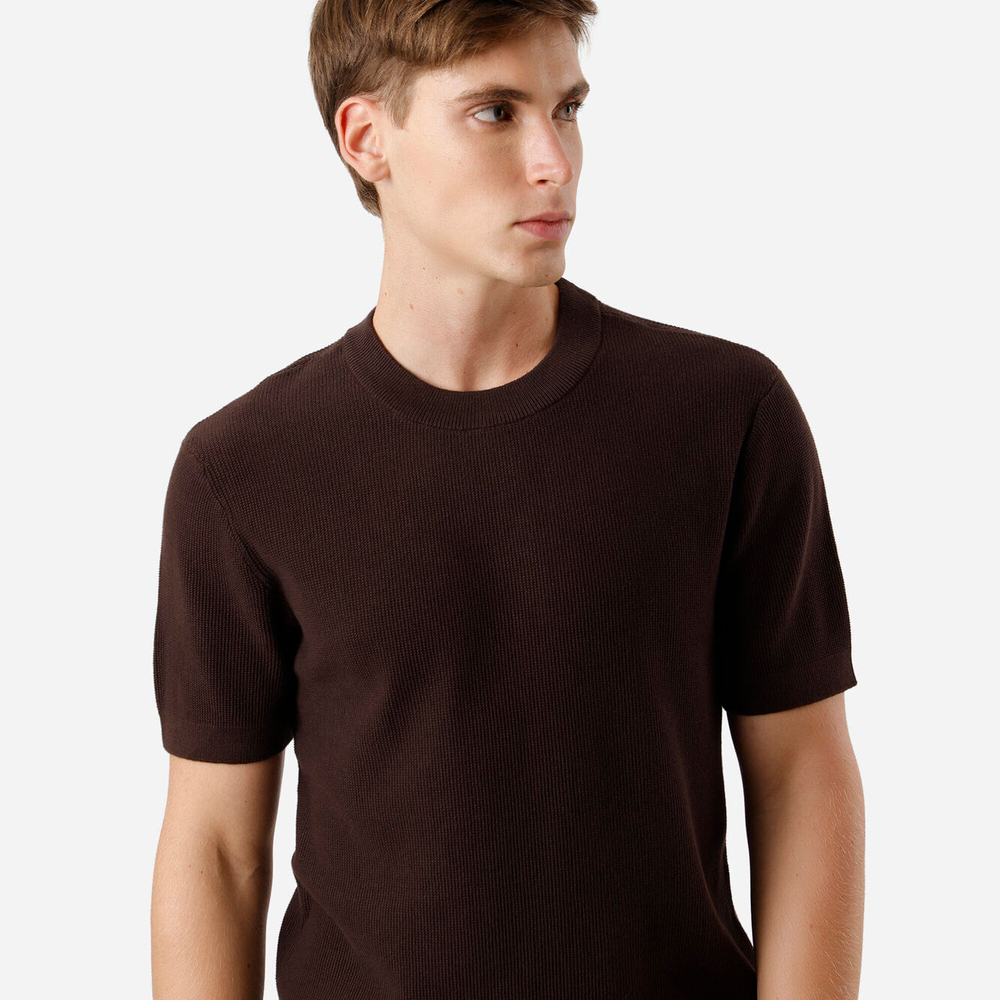 Camiseta masculina de tricot manga curta marrom Camiseta masculina de tricot manga curta marrom