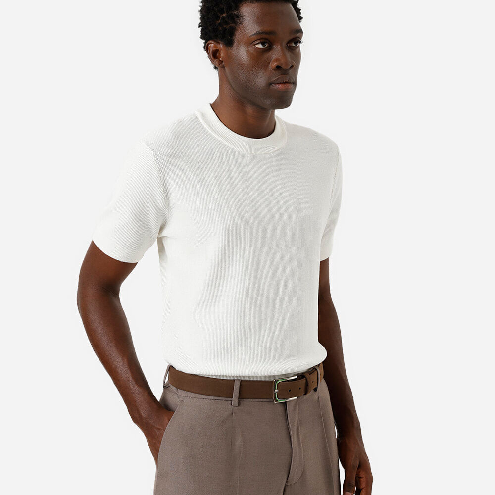 Camiseta de tricot manga curta - off white Camiseta de tricot manga curta - off white