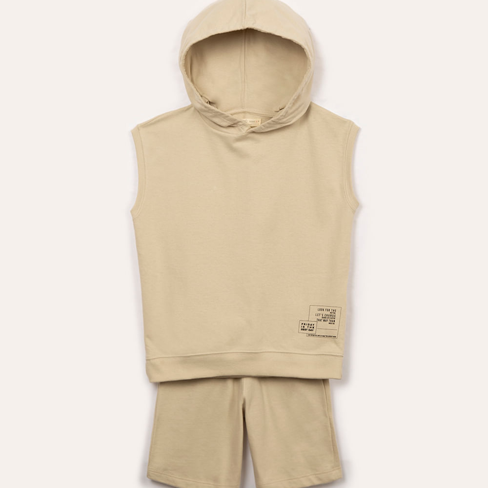 Conjunto de moletom infantil regata com capuz - bege Conjunto de moletom infantil regata com capuz - bege