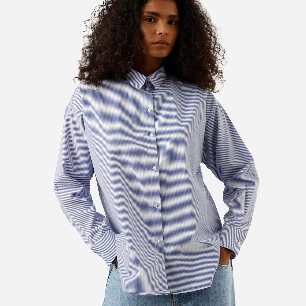 Camisa manga longa listrada azul
