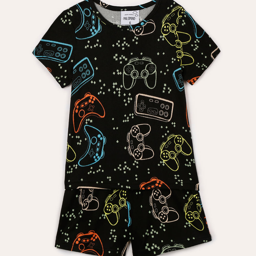 Pijama curto infantil game preto Pijama curto infantil game preto