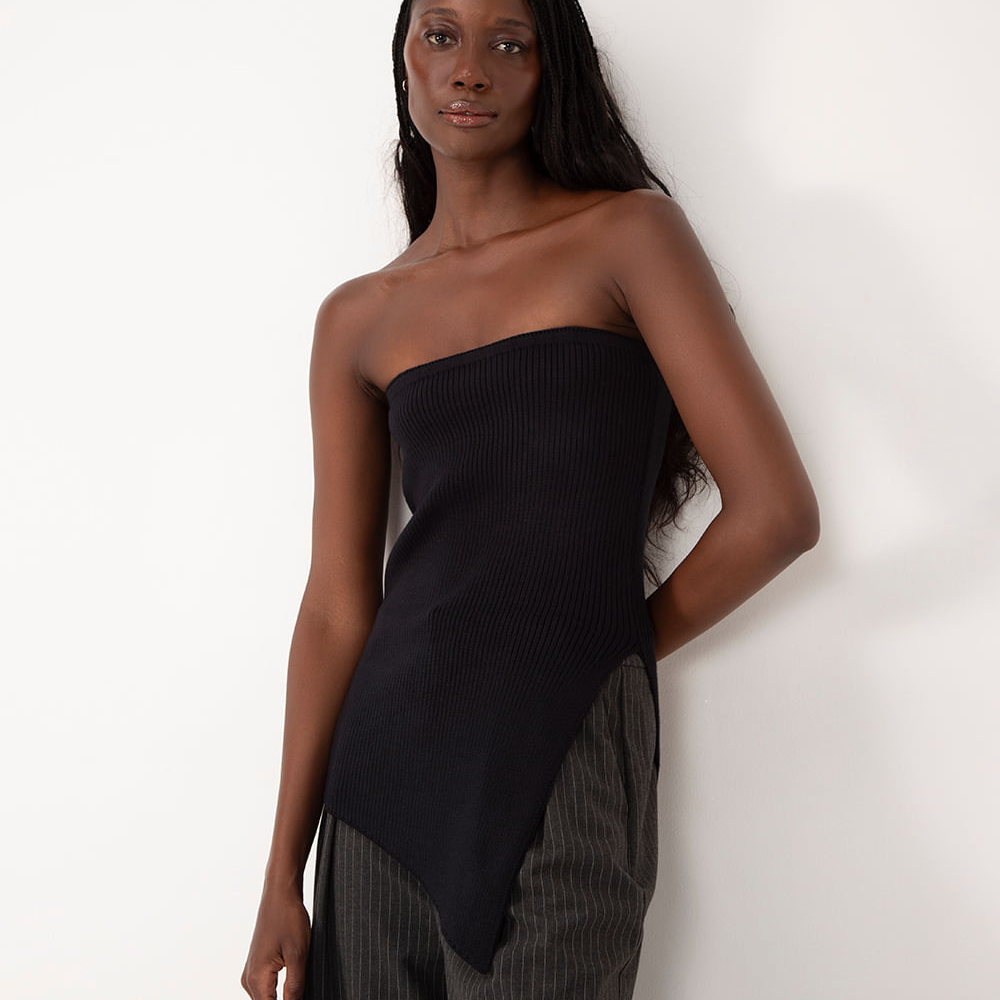 Blusa de tricot assimétrica bff agatha preto Blusa de tricot assimétrica bff agatha preto