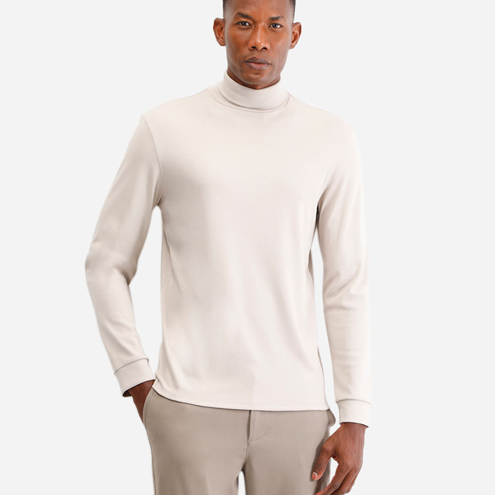 Blusa slim manga longa gola alta - cinza claro Blusa slim manga longa gola alta - cinza claro