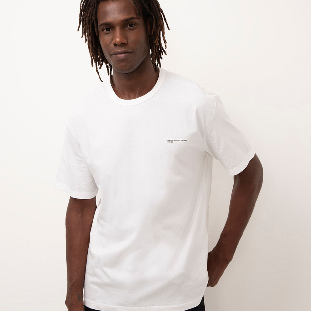 Camiseta de algodão manga curta estampada off white Camiseta de algodão manga curta estampada off white
