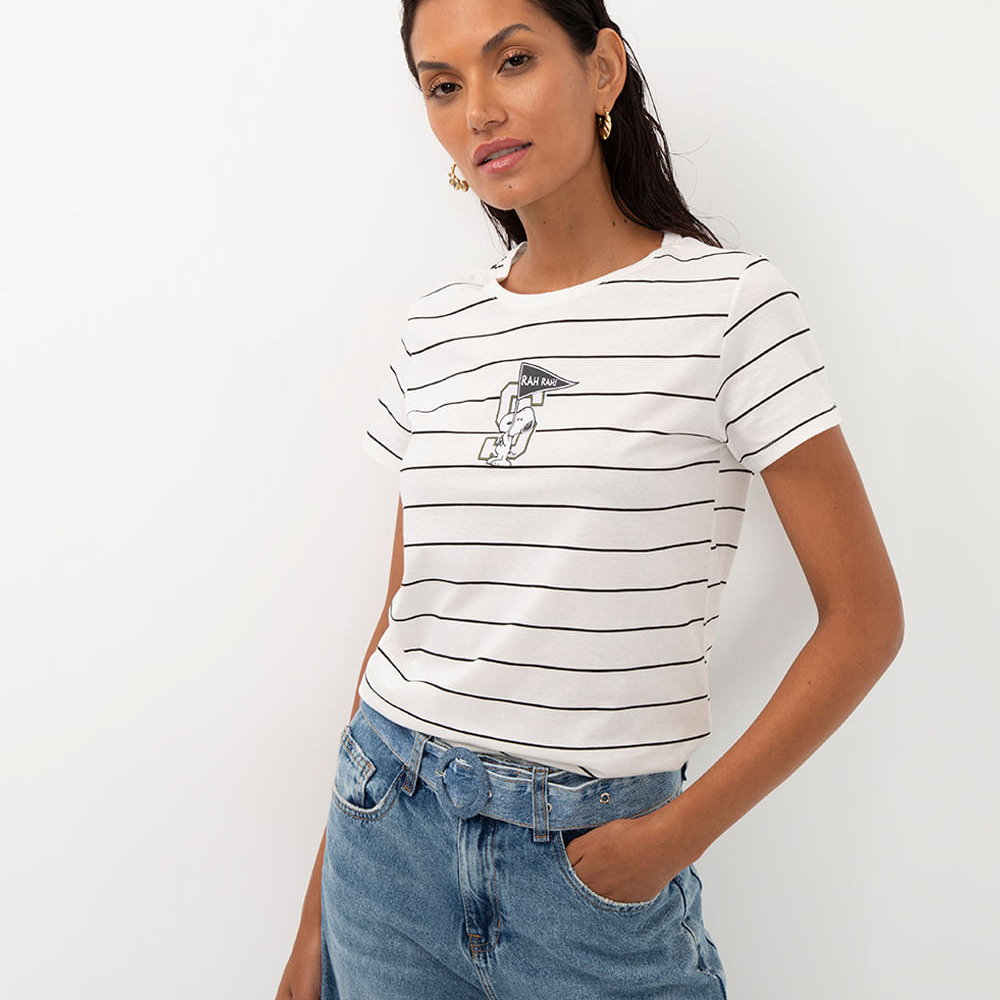 Camiseta de algodão listrada snoopy off white Camiseta de algodão listrada snoopy off white