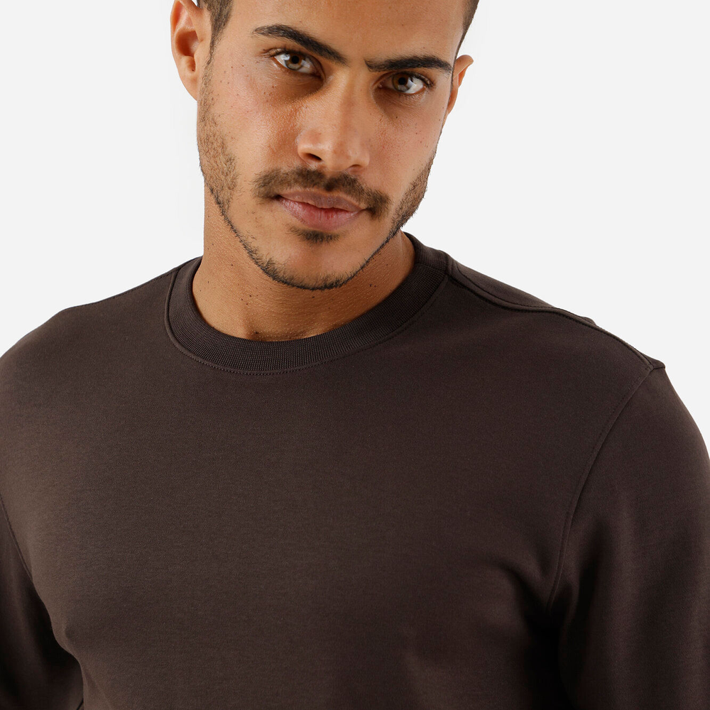 Camiseta masculina de algodão peruano básica gola redonda marrom Camiseta masculina de algodão peruano básica gola redonda marrom