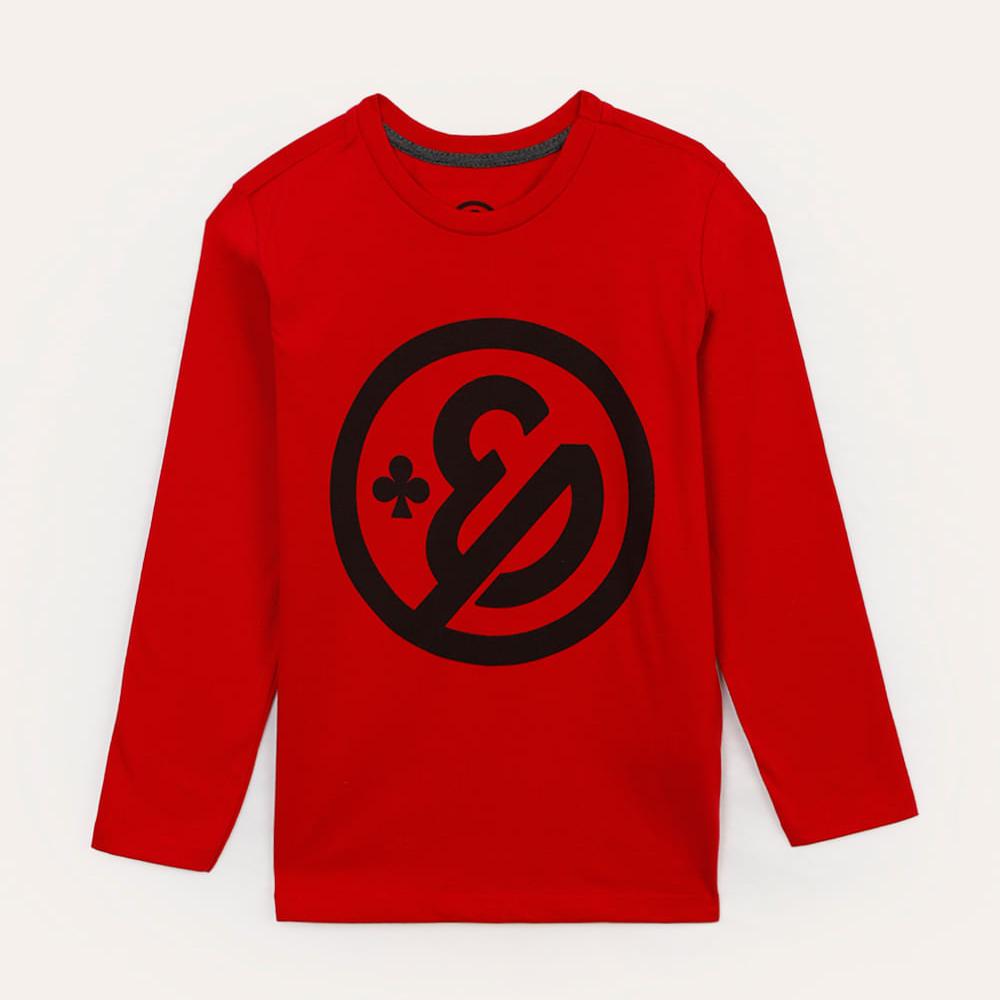 Camiseta infantil de algodão enaldinho manga longa vermelho escuro