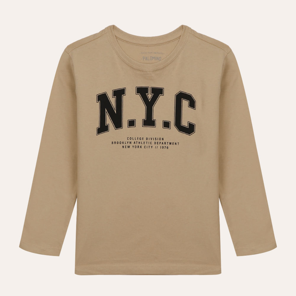 Camiseta infantil manga longa nyc bege Camiseta infantil manga longa nyc bege