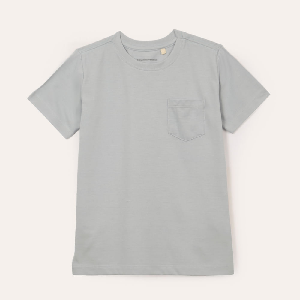 Camiseta de algodão infantil com bolso azul Camiseta de algodão infantil com bolso azul