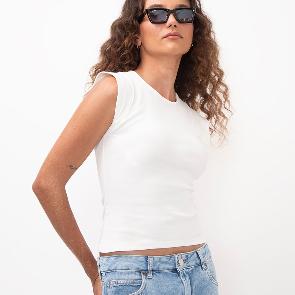 Blusa muscle tee de algodão canelada - off white Blusa muscle tee de algodão canelada - off white