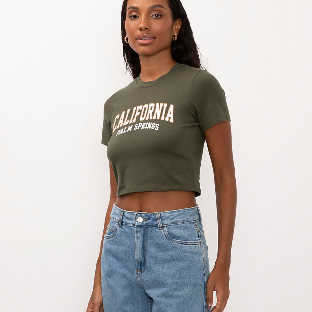 Camiseta de algodão california verde militar Camiseta de algodão california verde militar