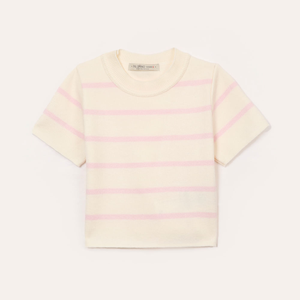Cropped de tricot infantil listrado - rosa claro