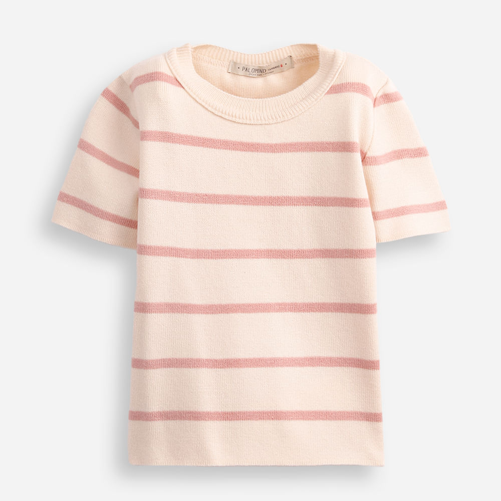 Cropped de tricot infantil listrado - rosa velho