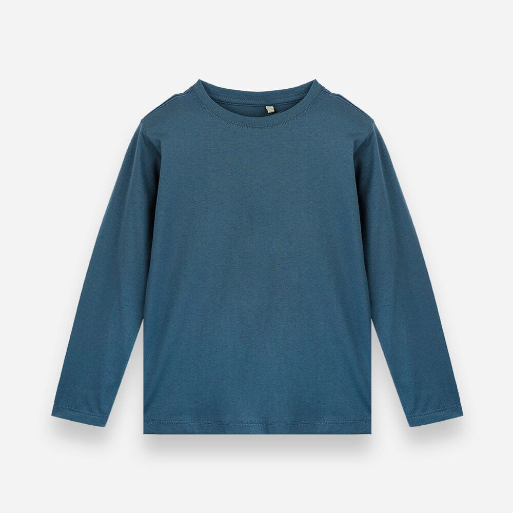 Camiseta infantil de algodão manga longa azul Camiseta infantil de algodão manga longa azul