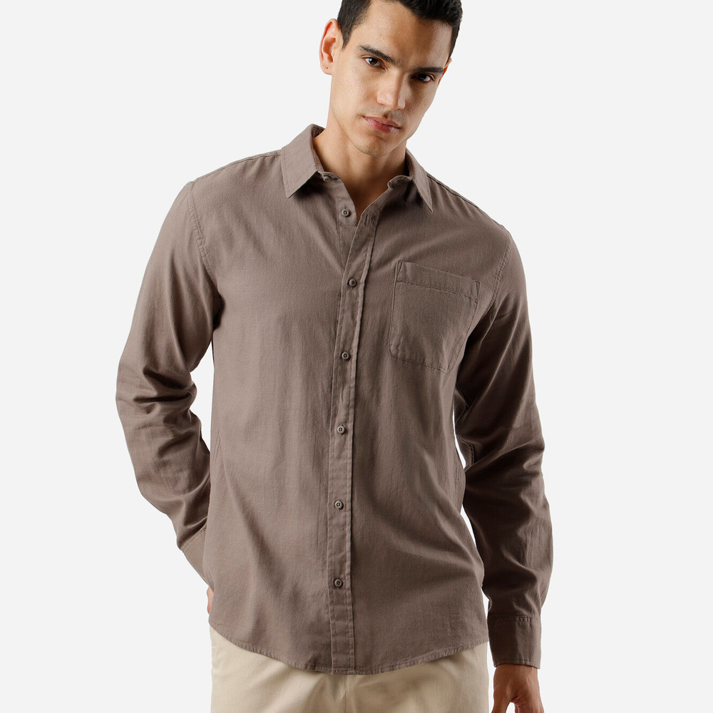 Camisa comfort de algodão manga longa com bolso verde Camisa comfort de algodão manga longa com bolso verde