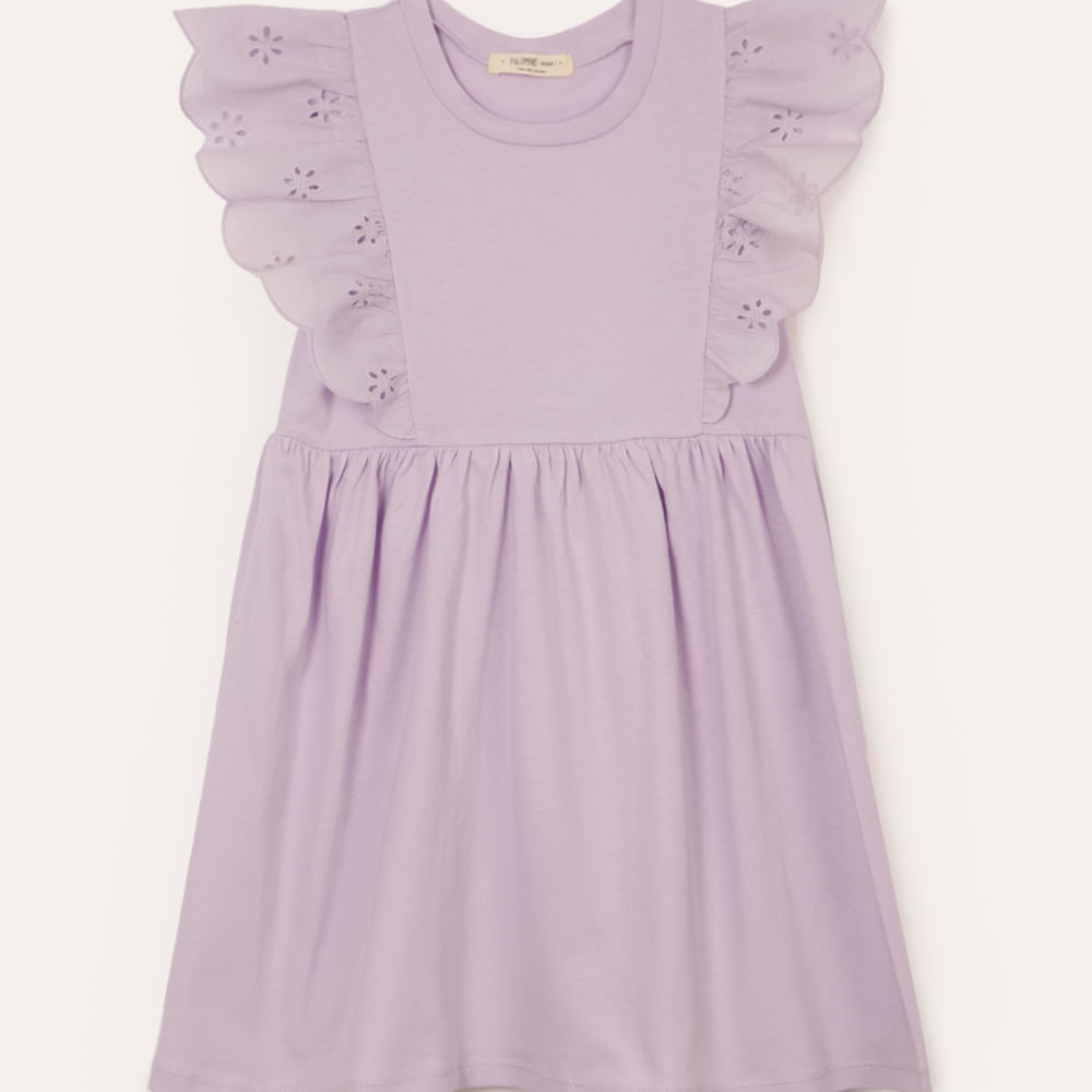 Vestido midi infantil babado floral lilás