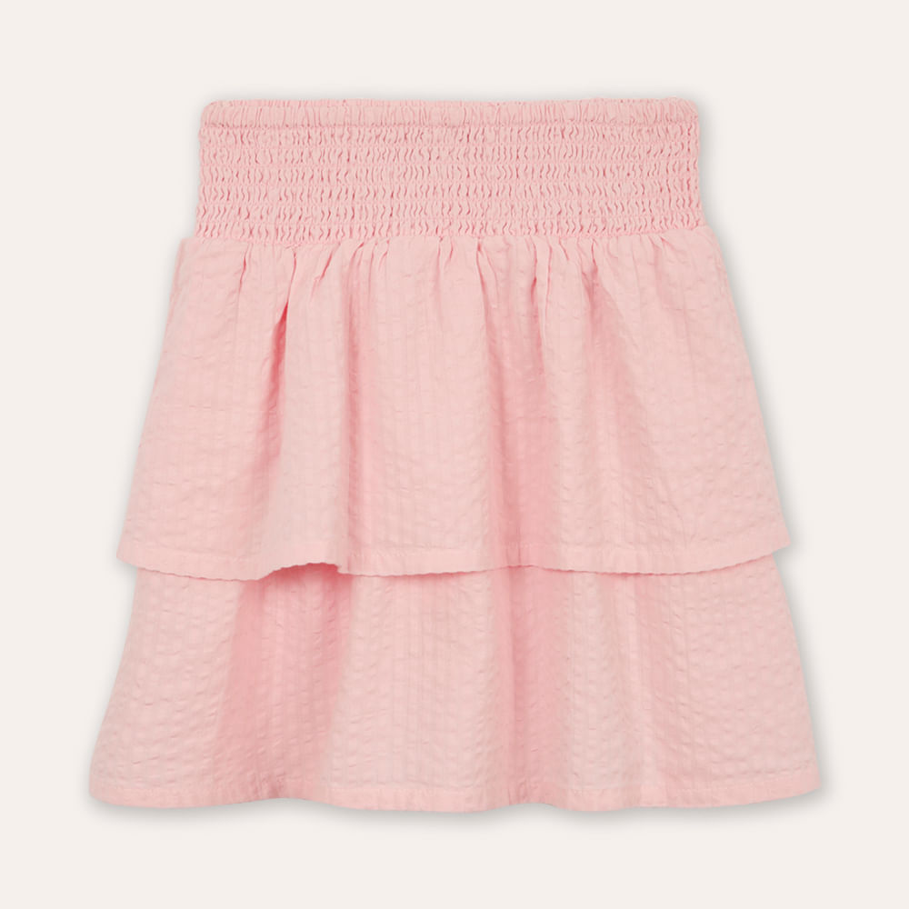 Saia infantil com babados e lastex rosa