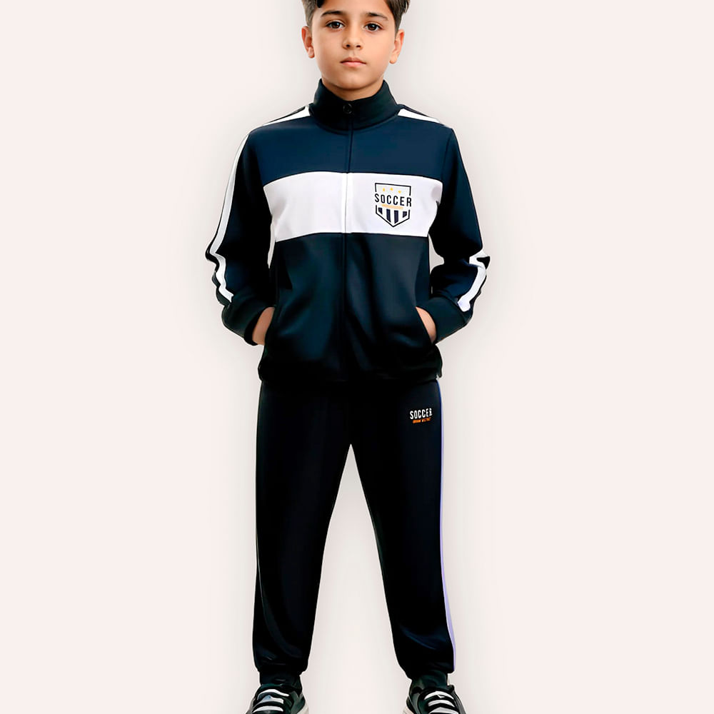 Jaqueta infantil manga longa com listra soccer azul