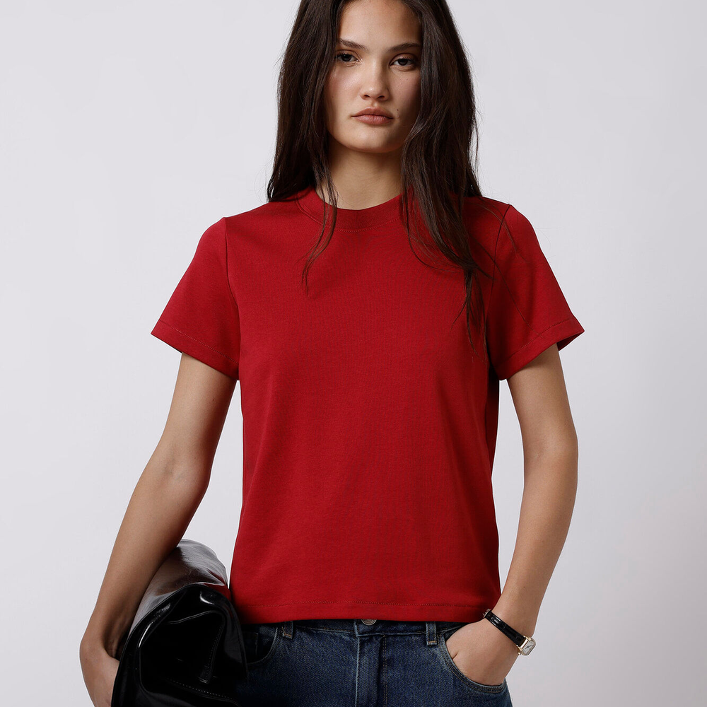 Camiseta feminina de algodão slim mindset vermelha Camiseta feminina de algodão slim mindset vermelha