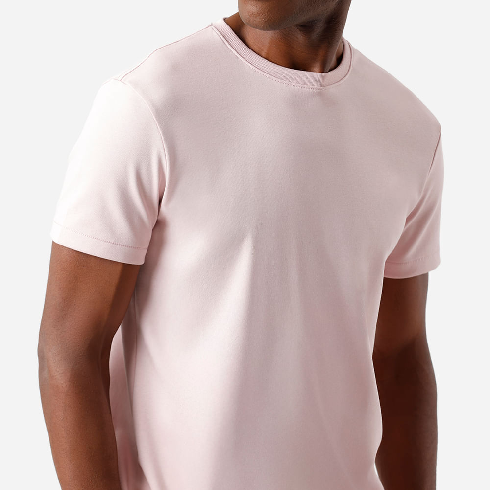 Camiseta masculina de algodão peruano slim fit rosa Camiseta masculina de algodão peruano slim fit rosa