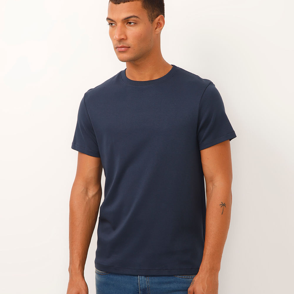 Camiseta slim de algodão peruano bold azul Camiseta slim de algodão peruano bold azul