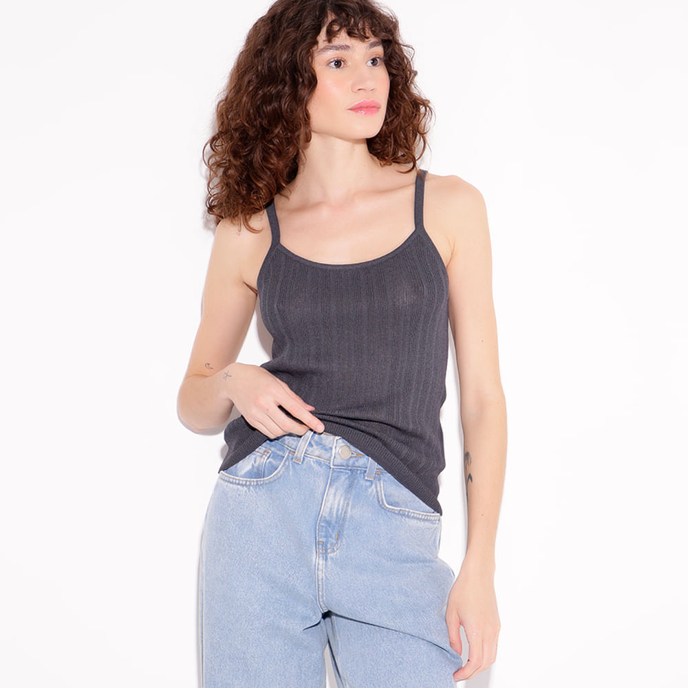 Regata de tricot alças finas mindset cinza