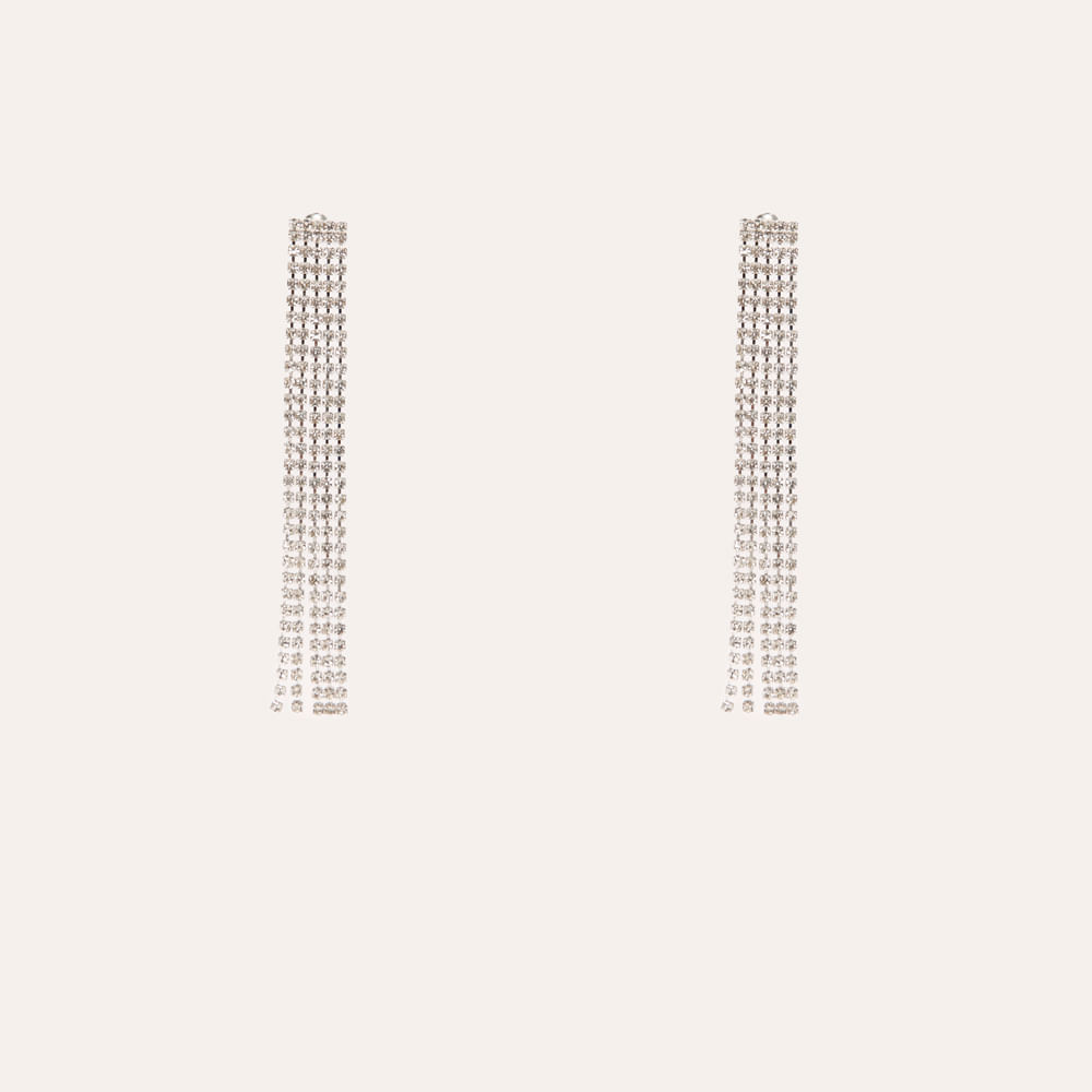Brinco franjas com strass prateado Brinco franjas com strass prateado