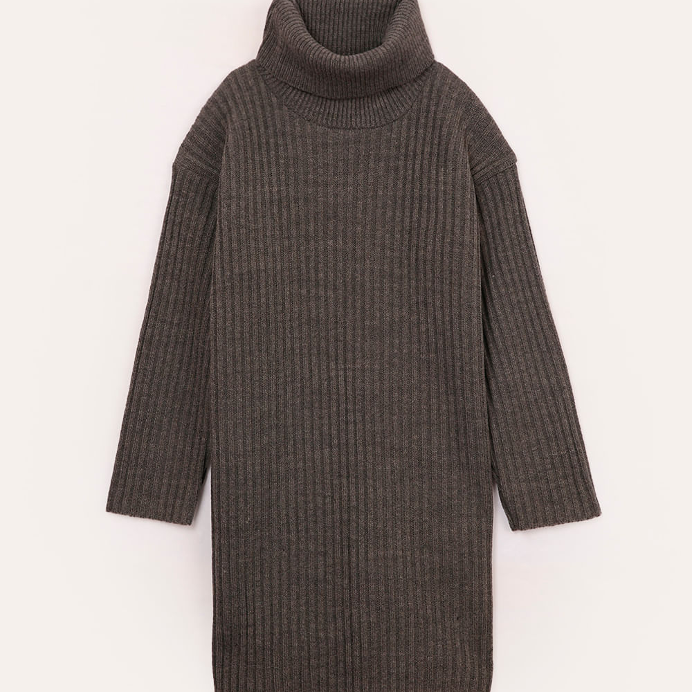 Vestido infantil de tricot canelado cinza