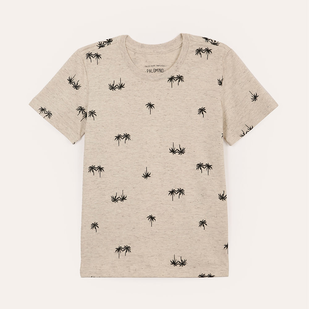 Camiseta de algodão infantil coqueiros bege