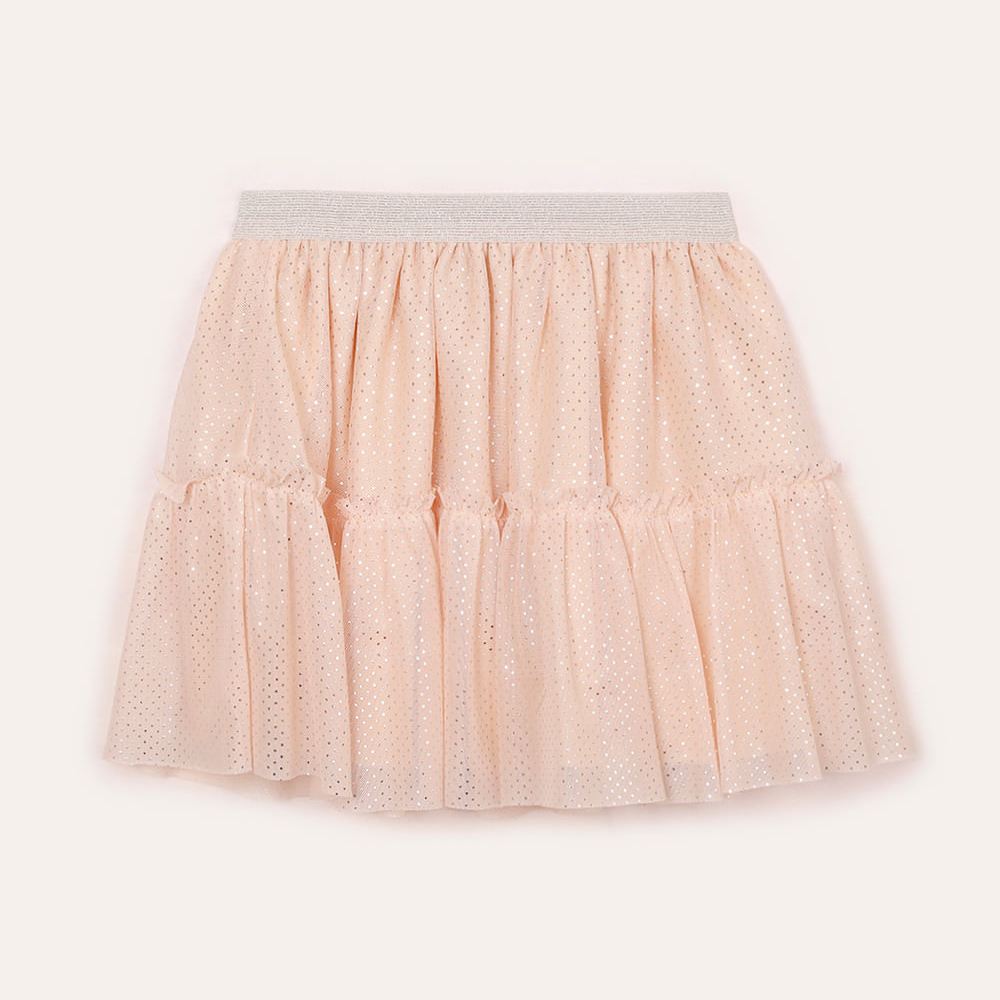Saia de tule infantil poá metalizado bege