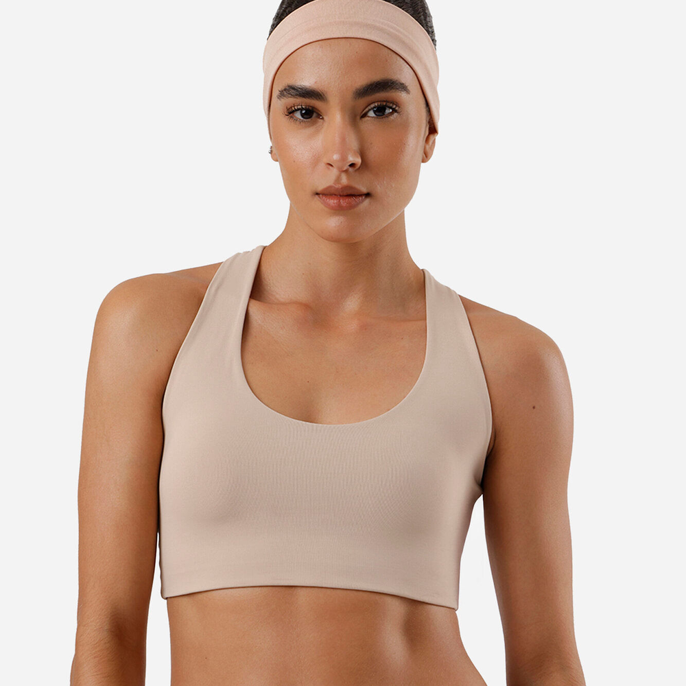 Top feminino de poliamida bojo removível nadador esportivo bege Top feminino de poliamida bojo removível nadador esportivo bege