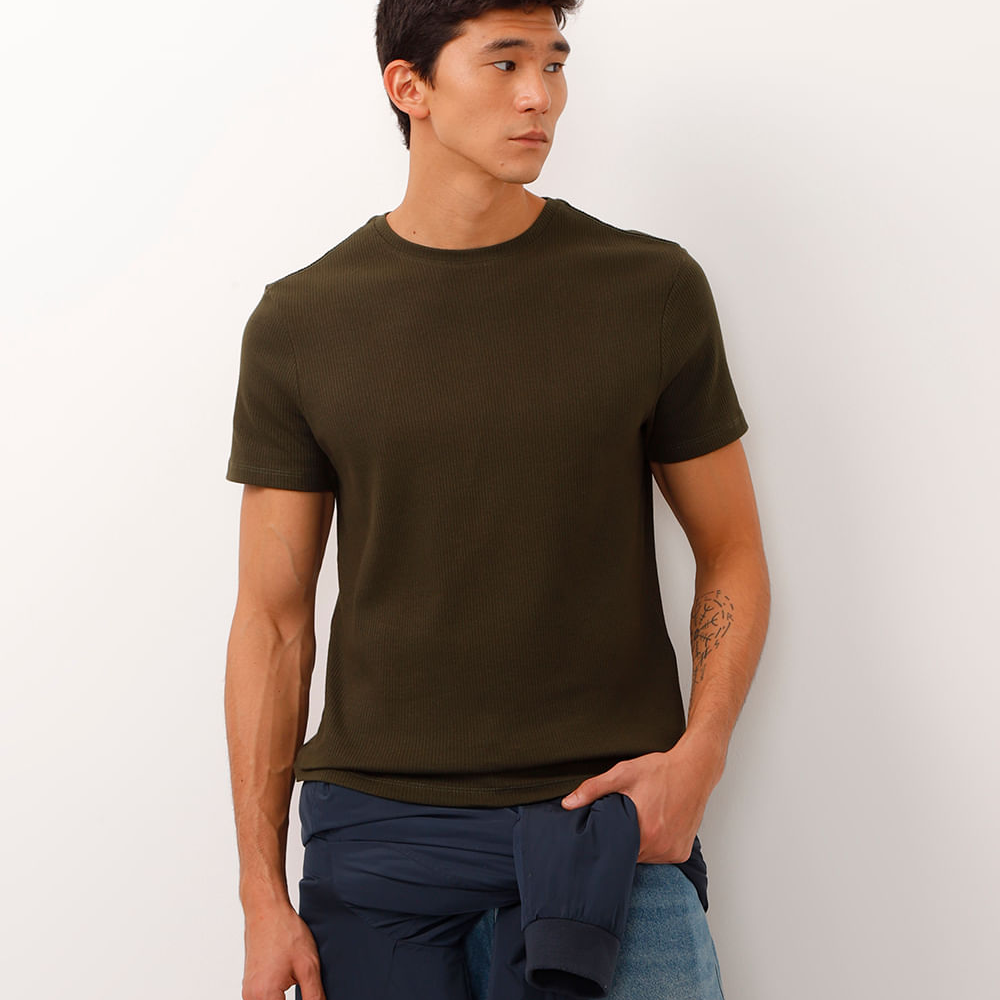 Camiseta de algodão manga curta texturizada verde Camiseta de algodão manga curta texturizada verde