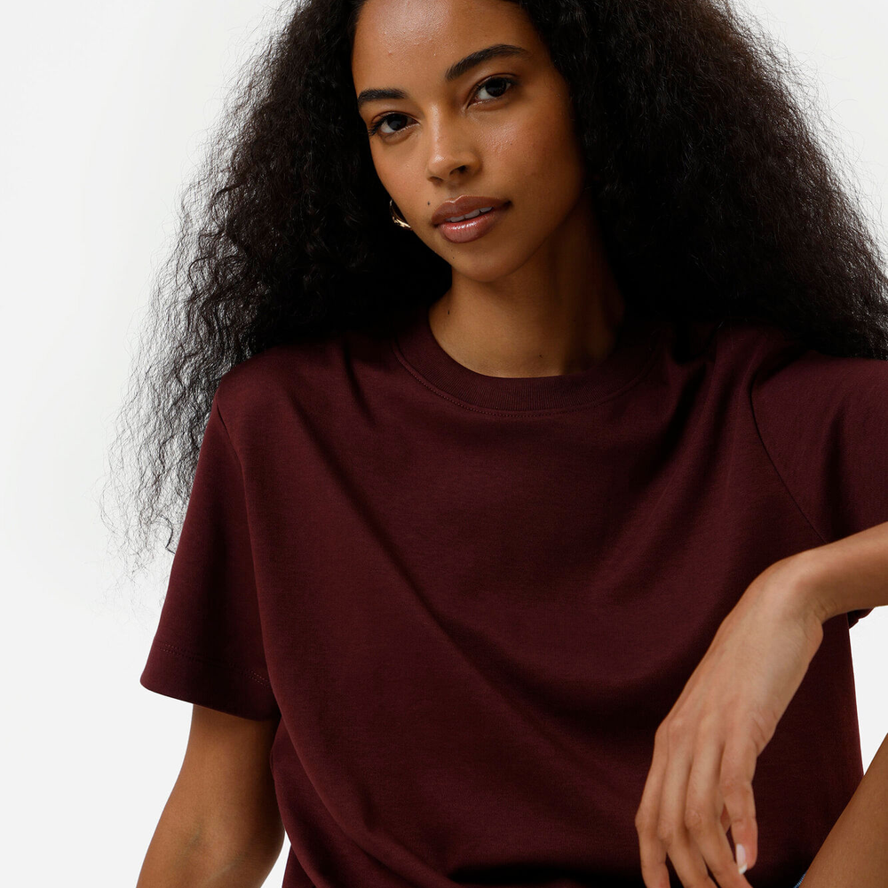 Camiseta básica feminina de algodão peruano vinho Camiseta básica feminina de algodão peruano vinho