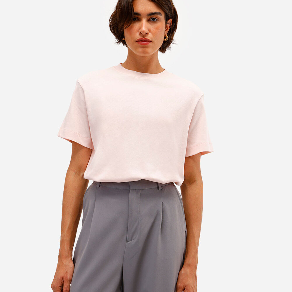 Camiseta comfort feminina de algodão peruano interlock rosa Camiseta comfort feminina de algodão peruano interlock rosa