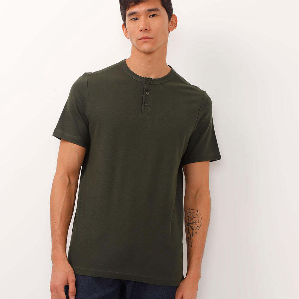 Polo gola padre com botão piquet verde Polo gola padre com botão piquet verde
