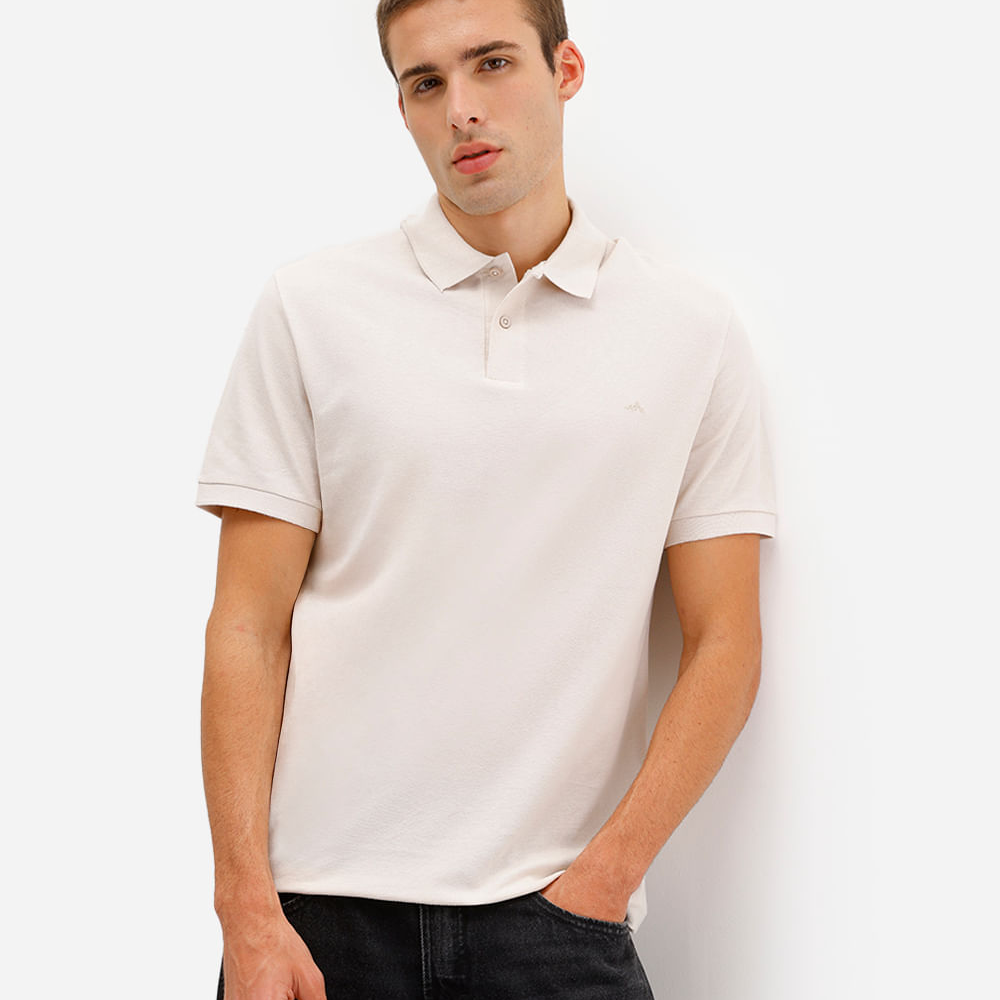 Polo básica masculina manga curta bege Polo básica masculina manga curta bege