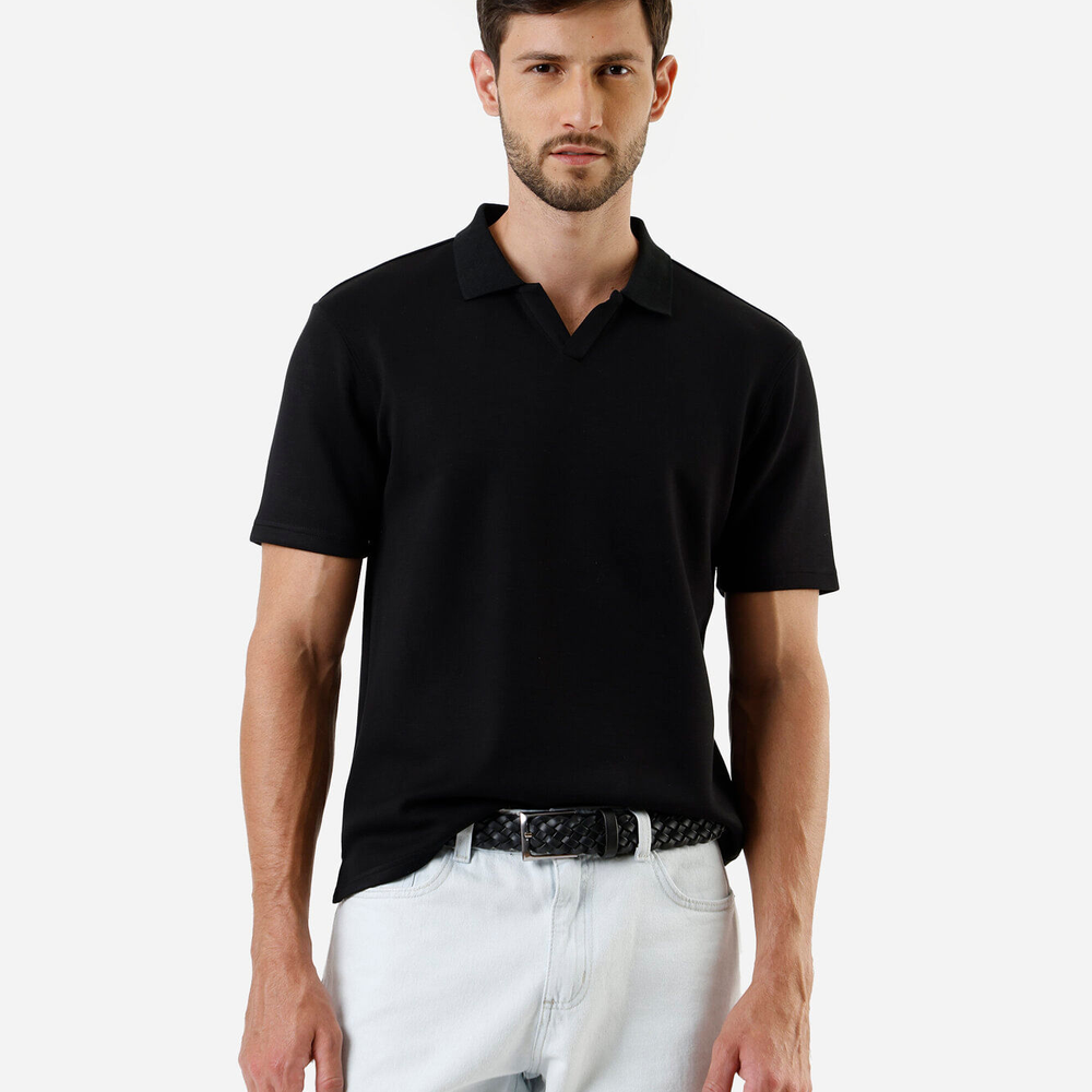 Polo comfort masculina com manga curta preta Polo comfort masculina com manga curta preta